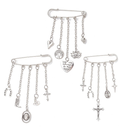 3 шт. сплав подвески килт булавки брошь, с железными булавками и кабельными цепями, сердце/древо жизни/шляпа