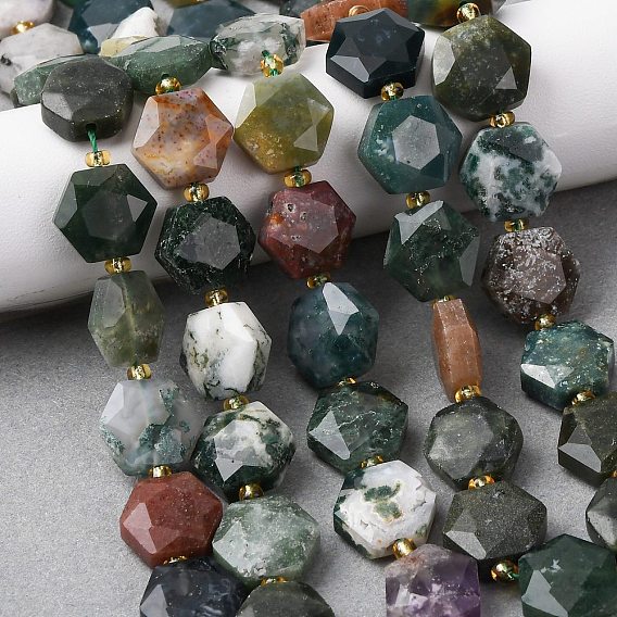 Природного индийского агата бисер нитей, шестиугольник, граненые, с бисером