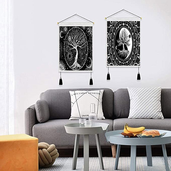 Polyester Tree of Life Pattern Wall Hanging Tapestry, Vertical Tapestry, for Home Decoration, Rectangle