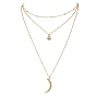 Brass Cable & Satellite Chains 3 Layer Necklaces, Moon & Sun Pendant Necklace