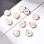 Light Gold Plated Alloy Enamel Charms, Enamelled Sequins, Flat Round with Number, Number 0~9