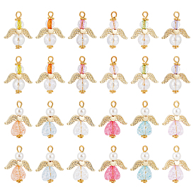 30 шт 2 стиль прозрачные акриловые подвески, с круглыми бусинами из сплава и искусственным жемчугом из абс-пластика, ангел