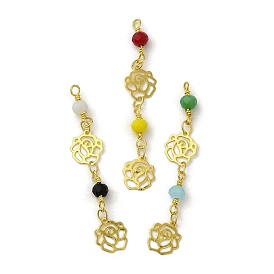 Glass Beaded Pendants, with Real 18K Gold Plated Brass Loop, Rose Flower Charm