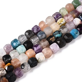 Natural Mixed Gemstone Beads Strands, Faceted, Cube