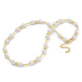 Rack Plating Brass & ABS Plastic Pearl Beads Beaded Necklaces for Women, Cadmium Free & Lead Free, Long-Lasting Plated