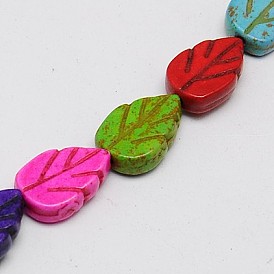 Autumn Theme Synthetic Turquoise Beads Strands, Dyed, Leaf