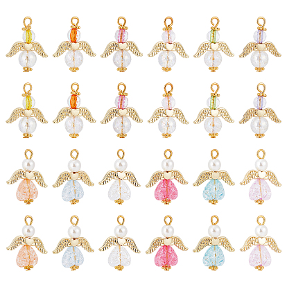 30 шт 2 стиль прозрачные акриловые подвески, с круглыми бусинами из сплава и искусственным жемчугом из абс-пластика, ангел