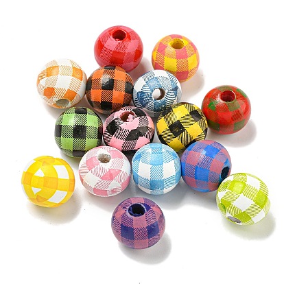 Набивные деревянные европейские бусины, круглый с рисунком тартана