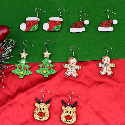 Рождественские акриловые серьги-подвески, платина, с блеском порошок