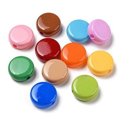 Opaque Acrylic Beads, Flat Round