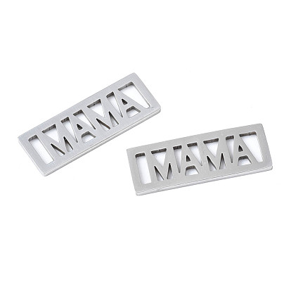 201 Stainless Steel Filigree Joiners, for Mother's Day, Laser Cut, Rectangle with Word MAMA