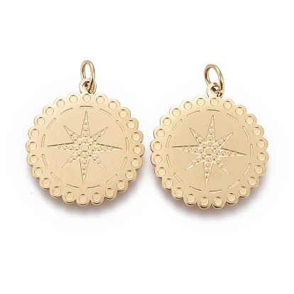 Ion Plating(IP) 304 Stainless Steel Pendants, with Jump Ring, Laser Cut, Flower with Star