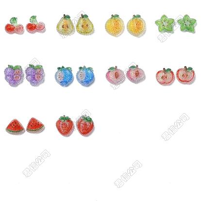 20 piezas 10 estilos cereza/pera/limón/uva/arándano/melocotón/manzana/sandía/fruta cabujones de resina epoxi transparente decodificados, con paillettes