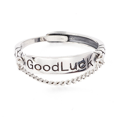 Good Luck 925 Sterling Silver Adjustable Ring, Twist Rope Ring for Men Women
