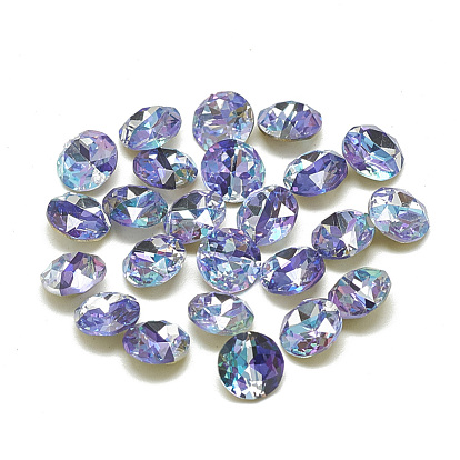 DIY Pointed Back K9 Glass Rhinestone Cabochons,Shiny Laser Style, Random Color Back Plated, Shiny Laser Style, Faceted, Flat Round