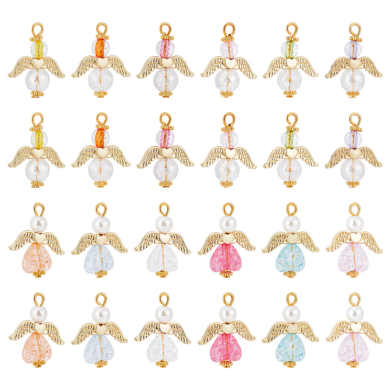 30 шт 2 стиль прозрачные акриловые подвески, с круглыми бусинами из сплава и искусственным жемчугом из абс-пластика, ангел
