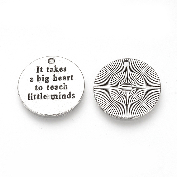 Подвески из сплава в тибетском стиле ко дню учителя, плоские круглые со словом, без кадмия и без свинца