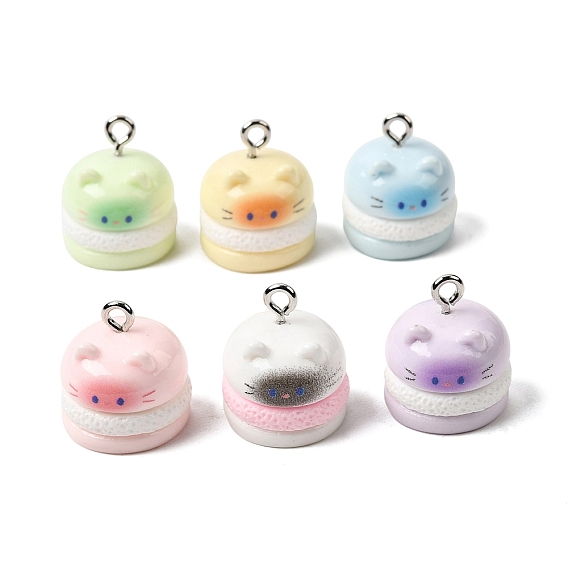 Непрозрачные подвески смолы, брелок в форме кошачьего макарона, с платиново-железными петлями