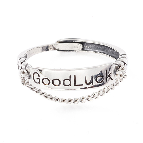Good Luck 925 Sterling Silver Adjustable Ring, Twist Rope Ring for Men Women