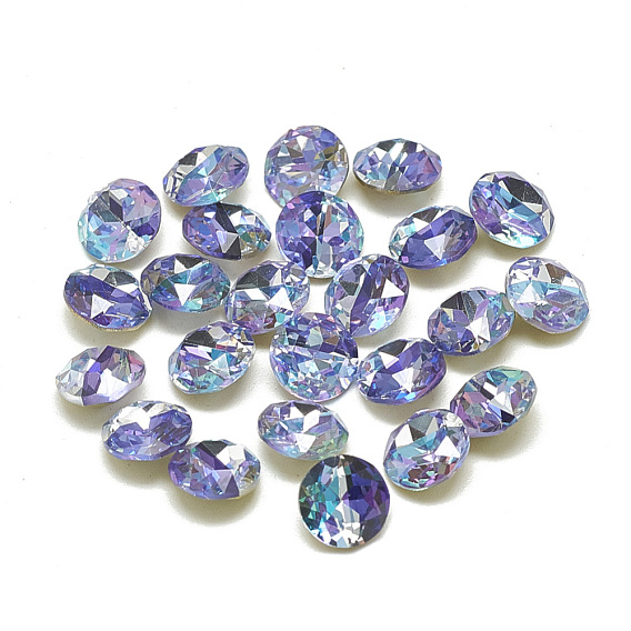 DIY Pointed Back K9 Glass Rhinestone Cabochons,Shiny Laser Style, Random Color Back Plated, Shiny Laser Style, Faceted, Flat Round