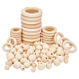 Unfinished Wood Beads & Linking Rings, Mixed Shapes