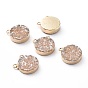Electroplate Natural Druzy Agate Charms, with Light Gold Plated Brass Findings, Flat Round