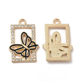 Alloy Enamel Pendants, with Crystal Rhinestone, Rectangle with Butterfly Charm