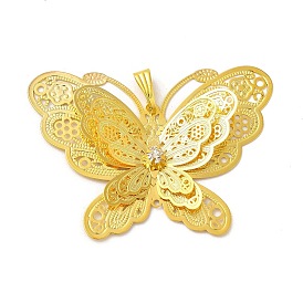 Brass with Rhinestone Pendats, Filigree, 3D Butterfly Charms