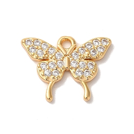 Brass Micro Pave Clear Cubic Zirconia Charms, Nickle Free, Butterfly