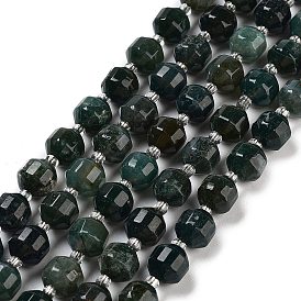 Natural Moss Agate Beads Strands, Faceted Bicone Barrel Drum, with Seed Beads