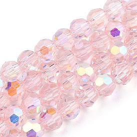 Transparent Electroplate Glass Beads Strands, Faceted(96 Facets), Half AB Color Plated, Round
