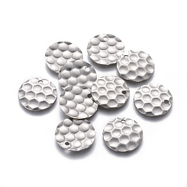 201 Stainless Steel Pendants, Textured, Flat Round with Honeycomb