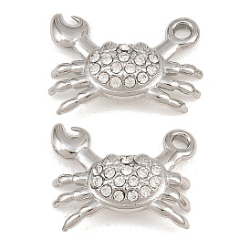 304 Colgantes del rhinestone del acero inoxidable, encantos de cangrejo