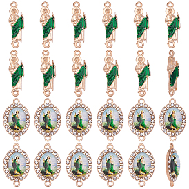 24 pièces 2 styles alliage émail avec strass en cristal et breloques connecteurs en acrylique, liens vers la vierge marie, verte