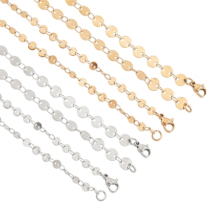 304 Stainless Steel Link Chain Necklaces, with Lobster Claw Clasps, Flat Round