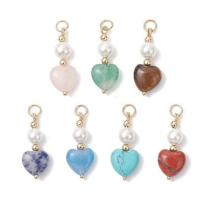 Подвески из натурального машанского нефрита, красной яшмы, содалита, розового кварца, хаулита и зеленого авантюрина с круглой жемчужиной в форме раковины., 304 подвески-сердечки с фурнитурой из нержавеющей стали, смешанные окрашенные и неокрашенные