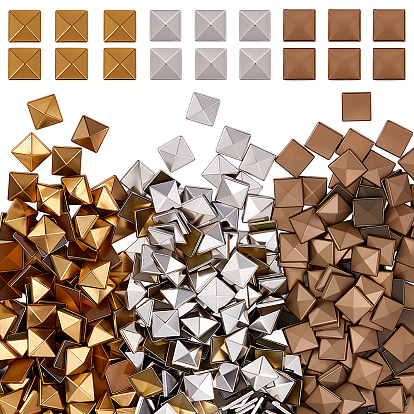 500Pcs 3 Colors Brass Hotfix Iron On Rivets, Flat Back Pyramid Studs, Flatback Glue on Studs
