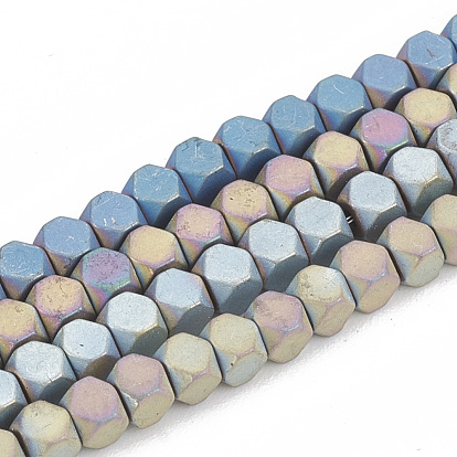 Electroplate Non-magnetic Synthetic Hematite Beads Strands, Matte Style, Polygon