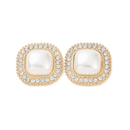 ABS Imitation Pearl Cabochons, with Alloy Rhinestone Finding, Square