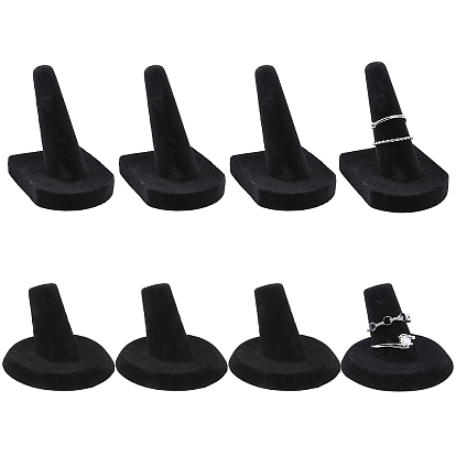 8 pcs 2 styles présentoirs à bagues en résine floquée, présentoirs à anneaux en forme de cône