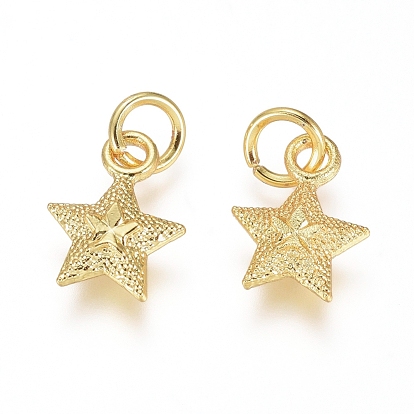 Electroplated Alloy Charms, Long-Lasting Plated, with Brass Jump Ring, Star