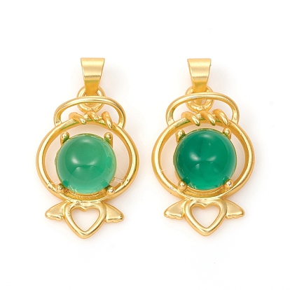 Colgantes naturales ágata, teñido y climatizada, con cabujones de latón bañado en oro, anillo con el corazón