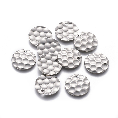 201 Stainless Steel Pendants, Textured, Flat Round with Honeycomb