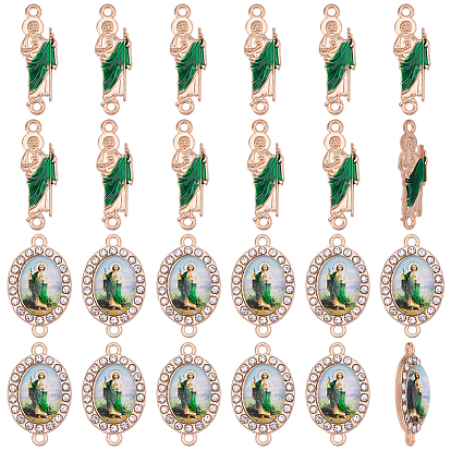 24 pièces 2 styles alliage émail avec strass en cristal et breloques connecteurs en acrylique, liens vers la vierge marie, verte