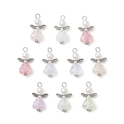 60 шт прозрачные акриловые подвески, Сердце с ангелом, с круглыми бусинами из сплава в тибетском стиле и искусственного жемчуга из АБС-пластика