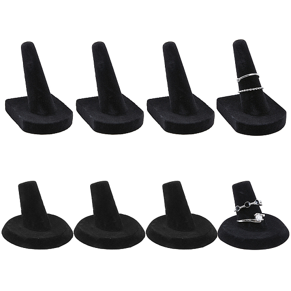 8 Pcs 2 Styles Resin Flocking Ring Displays, Cone Shaped Finger Ring Display Stands