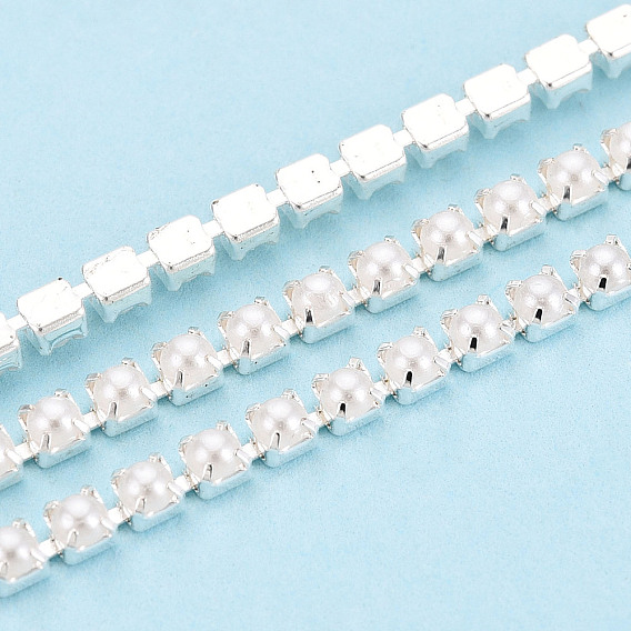 Железные цепи, с абс пластмассовой имитационной жемчужиной, с катушкой, серебряные