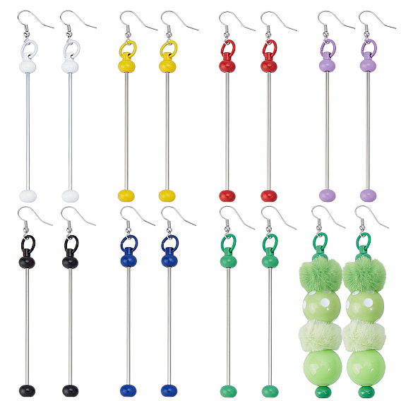 7 paires 7 styles de boucles d'oreilles créoles en laiton avec barre en fer et perles, platine