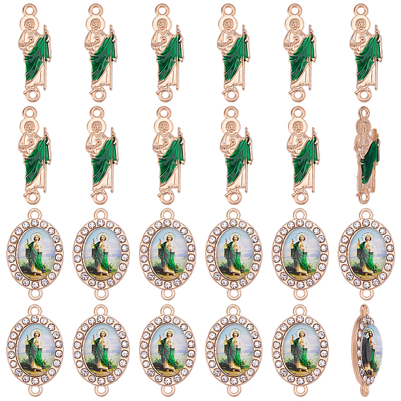 24 pièces 2 styles alliage émail avec strass en cristal et breloques connecteurs en acrylique, liens vers la vierge marie, verte