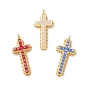 3Pcs Electroplate Glass Pendants, Cross Charm, with Alloy & Seed Beads, Faceted